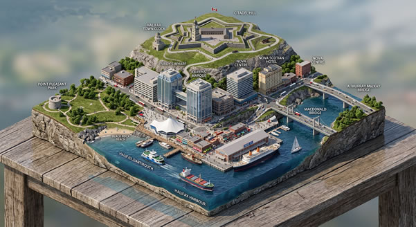 Welcome picture for Halifax, abstract of the city.