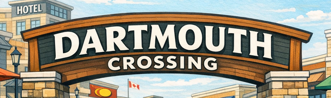 Welcome sign for Dartmouth Crossing, Nova Scotia