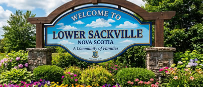 Welcome sign for Lower Sackville, Nova Scotia