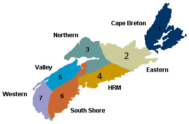 Region map of Nova Scotia for Beaches