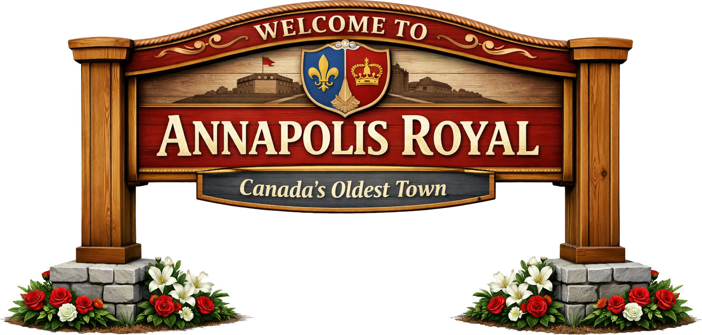 Welcome sign for Annapolis Royal, Nova Scotia
