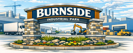 Welcome sign for Burnside, Nova Scotia