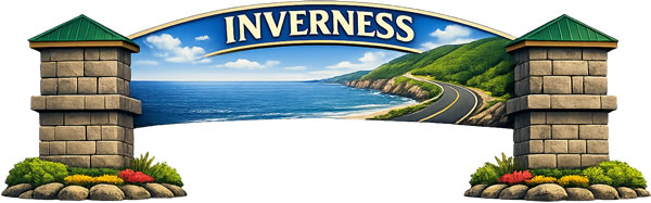 Welcome sign for Inverness, Nova Scotia