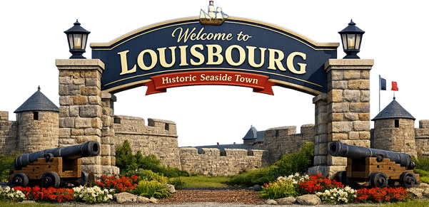 Welcome sign for Louisbourg, Nova Scotia