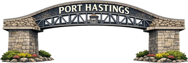 Welcome sign for Port Hastings, Nova Scotia