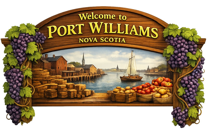 Welcome sign for Port Williams, Nova Scotia