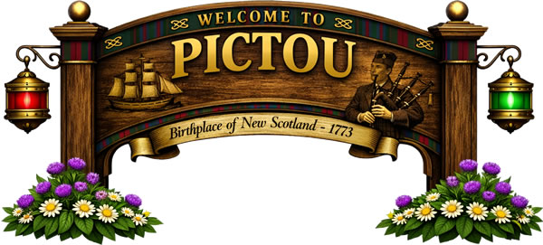 Welcome sign for Pictou, Nova Scotia