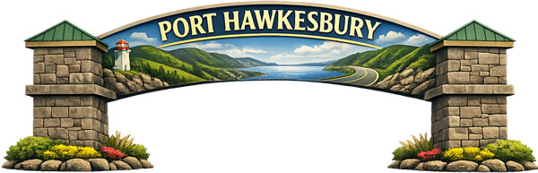 Welcome sign for Port Hawkesbury, Nova Scotia