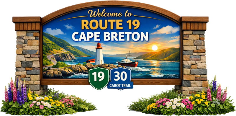 Welcome sign for Route 19, Nova Scotia