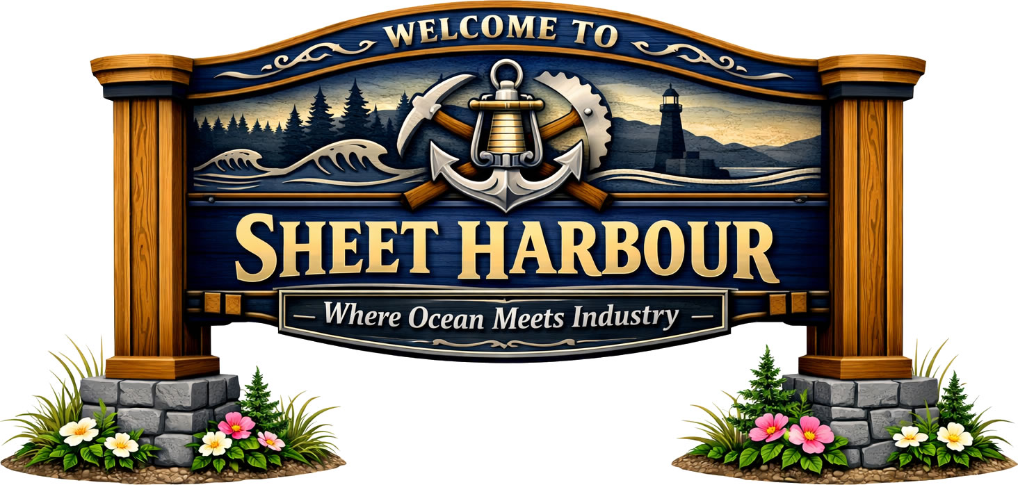 Welcome sign for Sheet Harbour, Nova Scotia