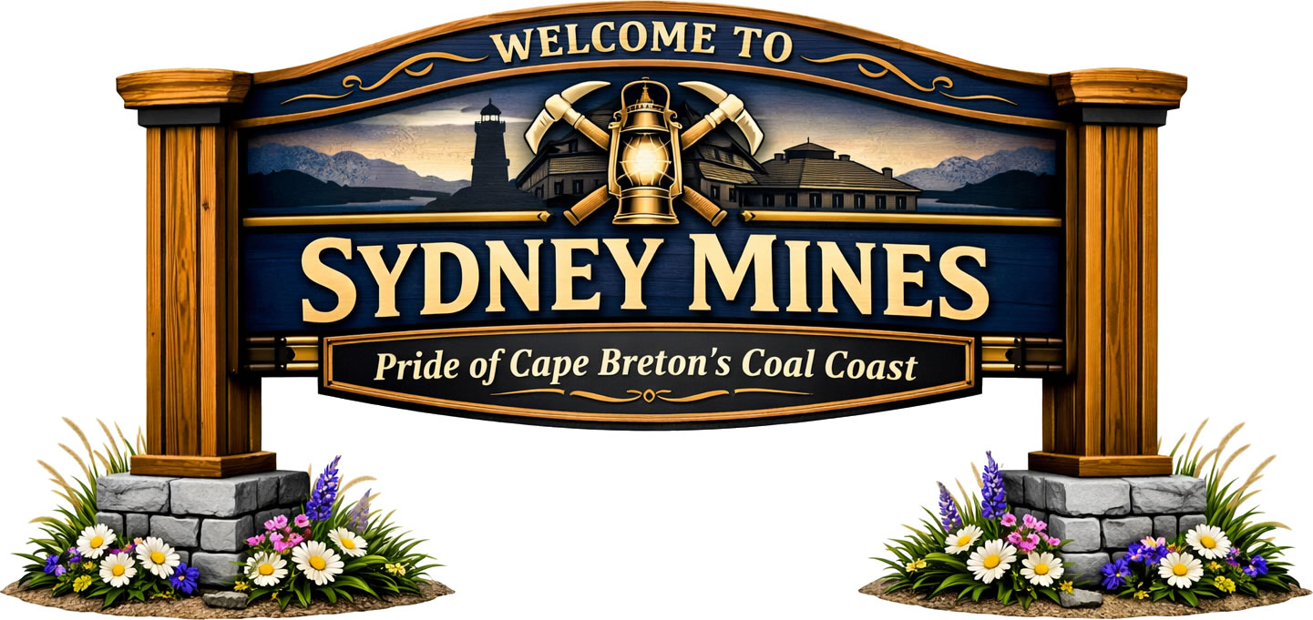 Welcome sign for Sydney Mines, Nova Scotia