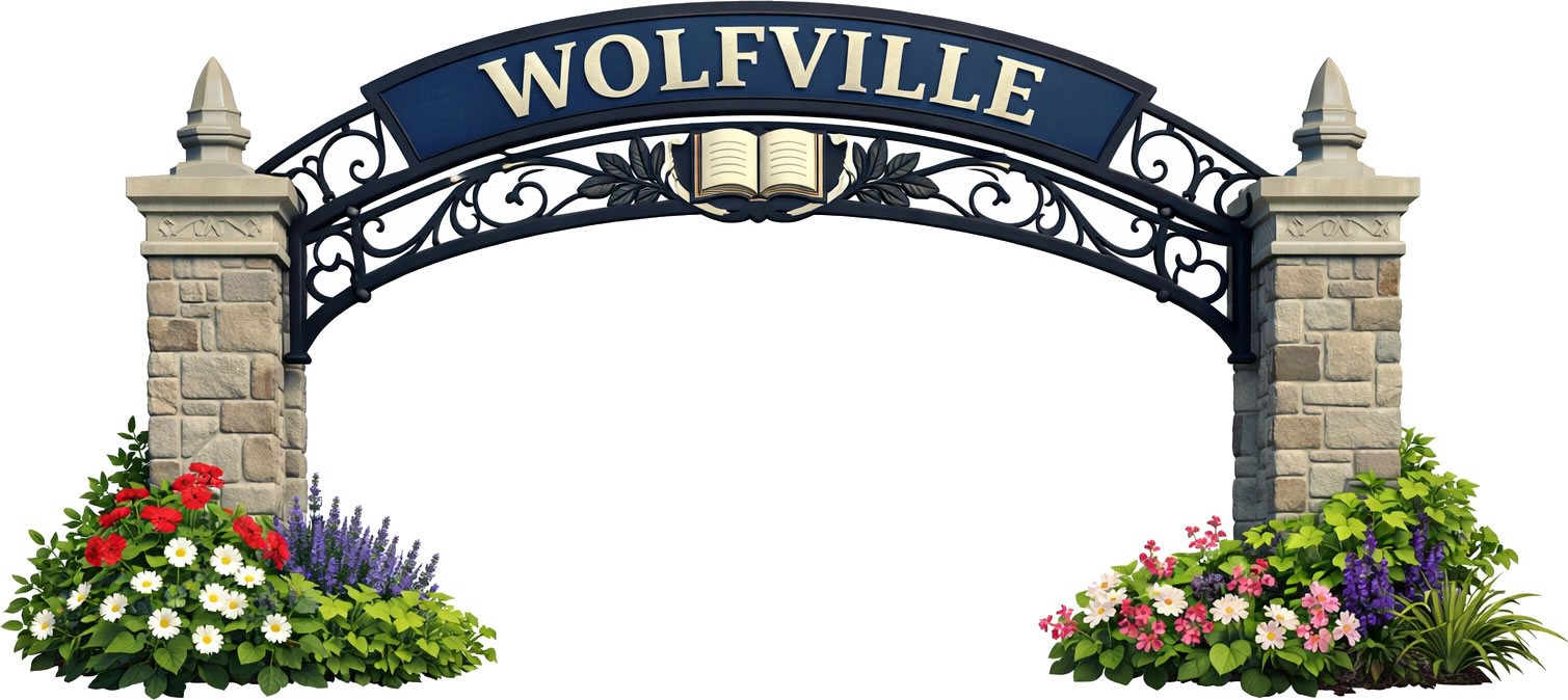 Welcome sign for Wolfville, Nova Scotia
